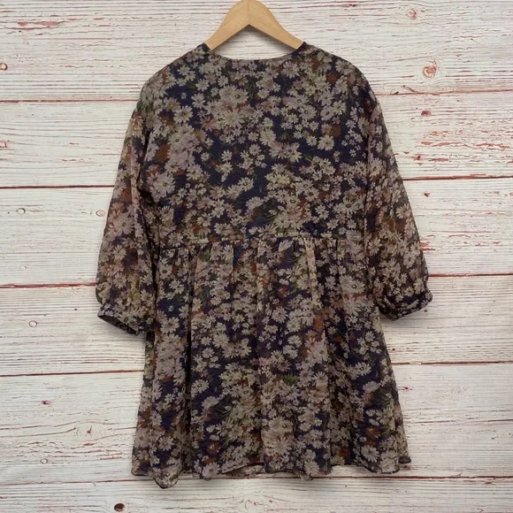 Madewell Drawstring Faux-Wrap Mini Dress in Daisy Reverie Sz S - Picture 14 of 16